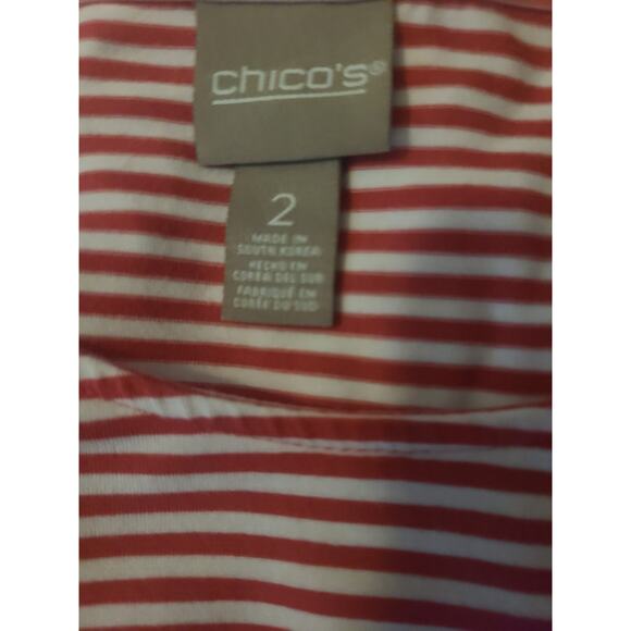 Chico’s Tee Top Shirt 2 Large Short Sleeve Scoop Neck white Red Stripe - Picture 4 of 7